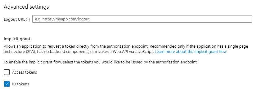 How to enable Azure Active Directory to return tokens for your app? This form can be found under "Authentication" section of your Azure app registration.