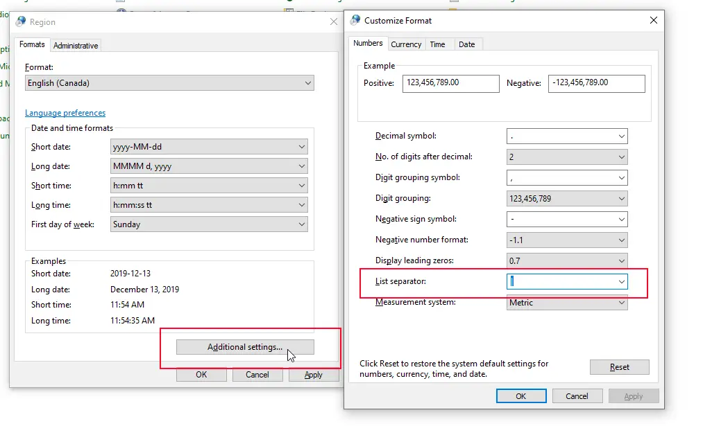 Accessing localization settings in Control Panel