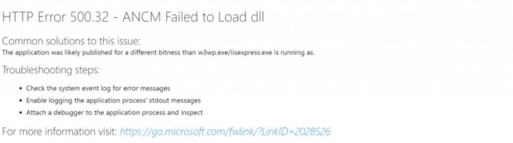 HTTP Error 500.32 - ANCM Failed to Load dll