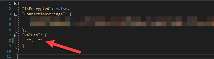 Empty values in appsettings.json file. That's a problem!