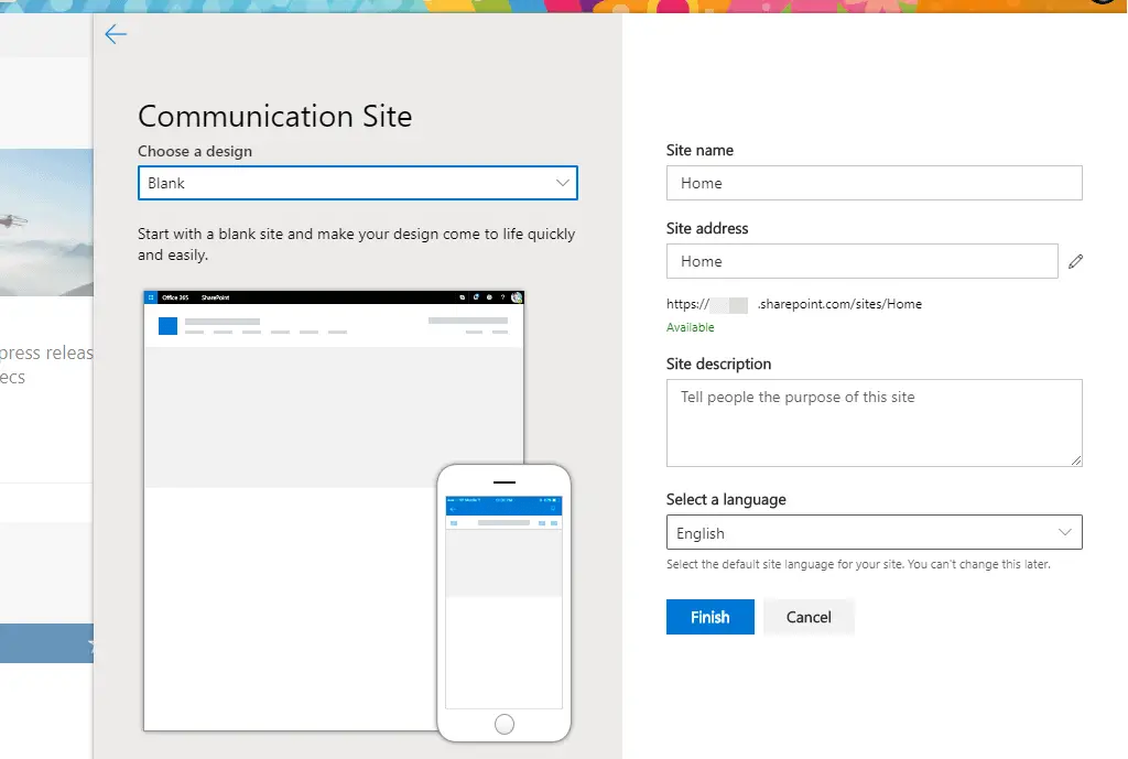 How to create a new SharePoint Communication Site using the UI?