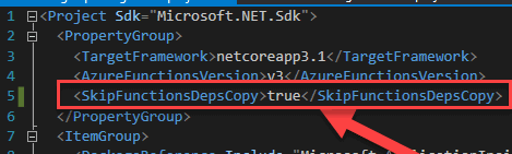 SkipFunctionsDeps in the csproj file