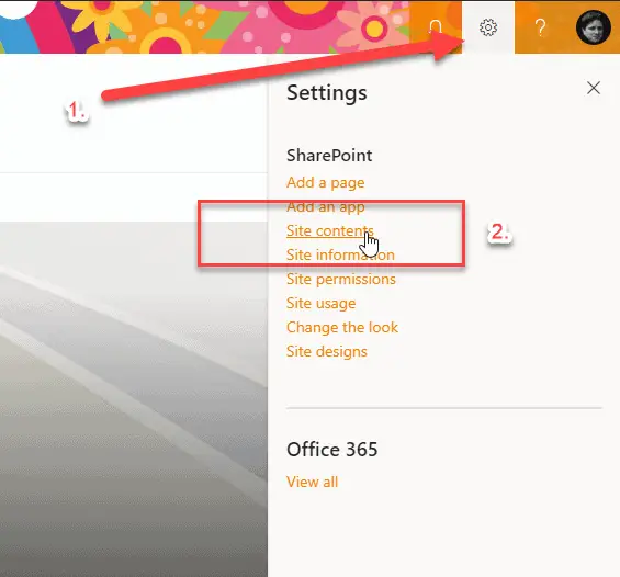 How to access Site Contents on a SharePoint Online site
