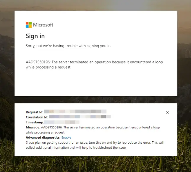 AADSTS50196 error message