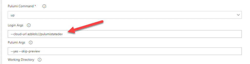 Where to configure the name of the Azure storage account hosting the state of your Pulumi stack?