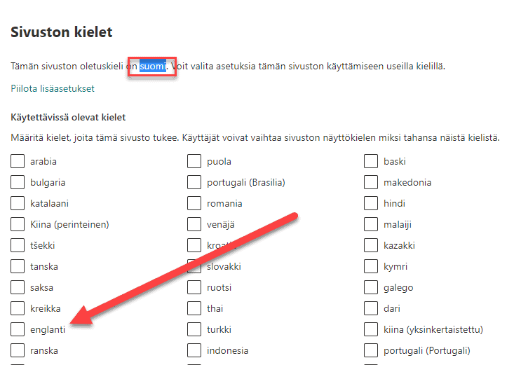 How to change the available alternative languages on Microsoft Lists
