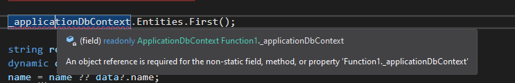 An object reference is required for the non-static field, method or property when trying to access your database context - a bit of refactoring required!