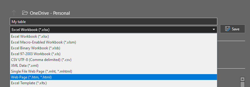 How to export an Excel file as a web page (html) ?