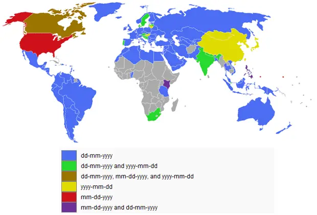 While only a few countries use absurd date formats (such as the Month-first approach adopted by some former European colonies), there's no shortage of different date formats out there. Source: John Harding/Mona Chalabi