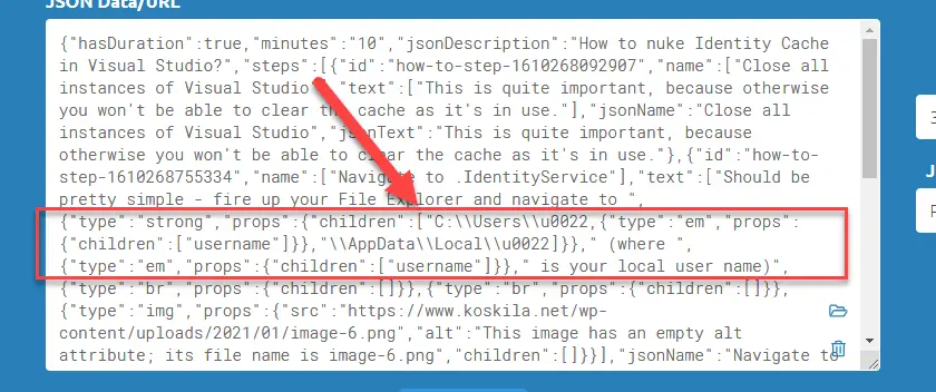 Invalidly nested - probably broken - JSON in the WordPress posts database for Yoast! SEO's how-to -block.