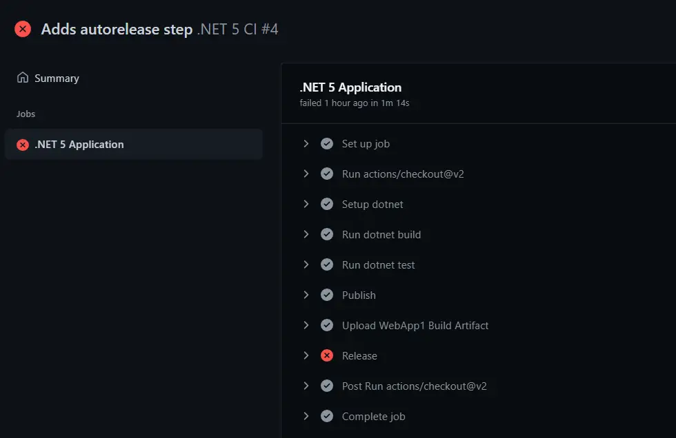 Release -step of my GitHub Action failing for my .NET 5 build.