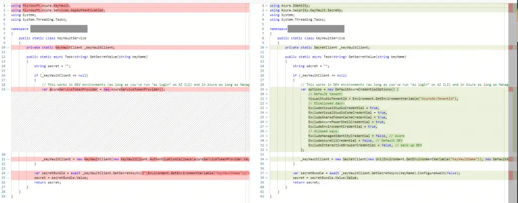 KeyVault client configuration in C#,