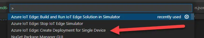 Selecting your deployment type in VS Code for your Azure IoT Edge project