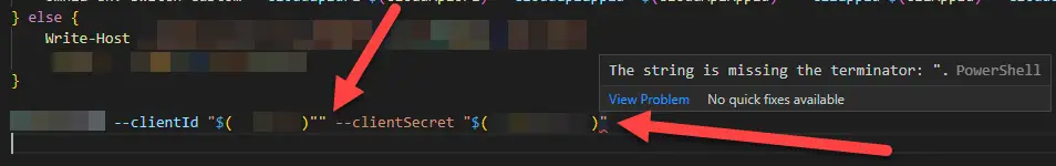 Visual Studio Code complaining about a syntax error in your PowerShell file